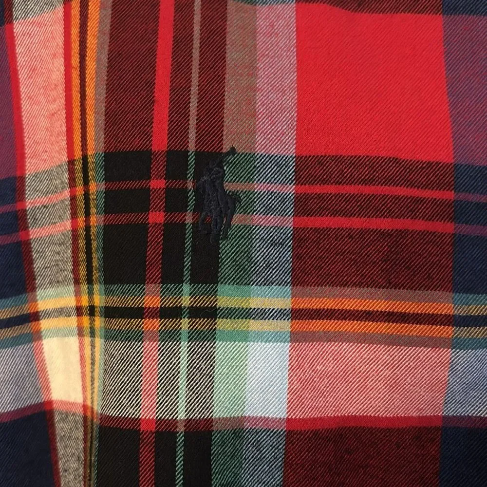 Ralph Lauren Boy unisex Multi colored plaid tartan flannel button down XL/18/20